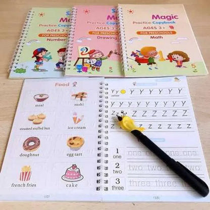 Piparkart Magic Book for Kids 2-5years (8 Books+ 2 Pen + 20 Refill + 2 Grips) - Sank Magic Practice Copy Book for Kids - Reusable Magical Book - Alphabet Writing Calligraphy Books for Beginners Set of 2