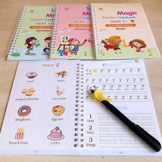 Piparkart Magic Book for Kids 2-5years (8 Books+ 2 Pen + 20 Refill + 2 Grips) - Sank Magic Practice Copy Book for Kids - Reusable Magical Book - Alphabet Writing Calligraphy Books for Beginners Set of 2