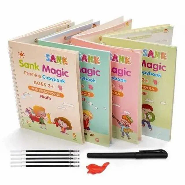 Piparkart Magic Book for Kids 2-5years (8 Books+ 2 Pen + 20 Refill + 2 Grips) - Sank Magic Practice Copy Book for Kids - Reusable Magical Book - Alphabet Writing Calligraphy Books for Beginners Set of 2