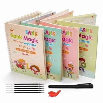 Piparkart Magic Book for Kids 2-5years (8 Books+ 2 Pen + 20 Refill + 2 Grips) - Sank Magic Practice Copy Book for Kids - Reusable Magical Book - Alphabet Writing Calligraphy Books for Beginners Set of 2
