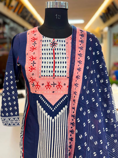 Piparkart Remium Cotton Kurti Pant Dupatta Set,