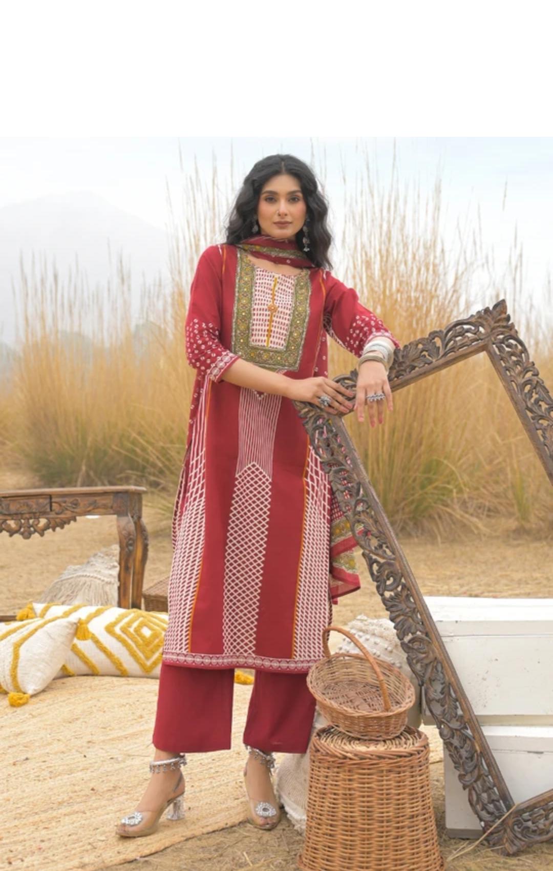 Piparkart Remium Cotton Kurti Pant Dupatta Set,