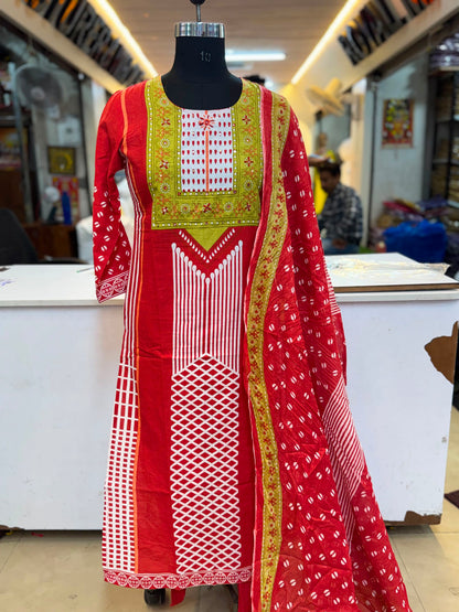 Piparkart Remium Cotton Kurti Pant Dupatta Set,