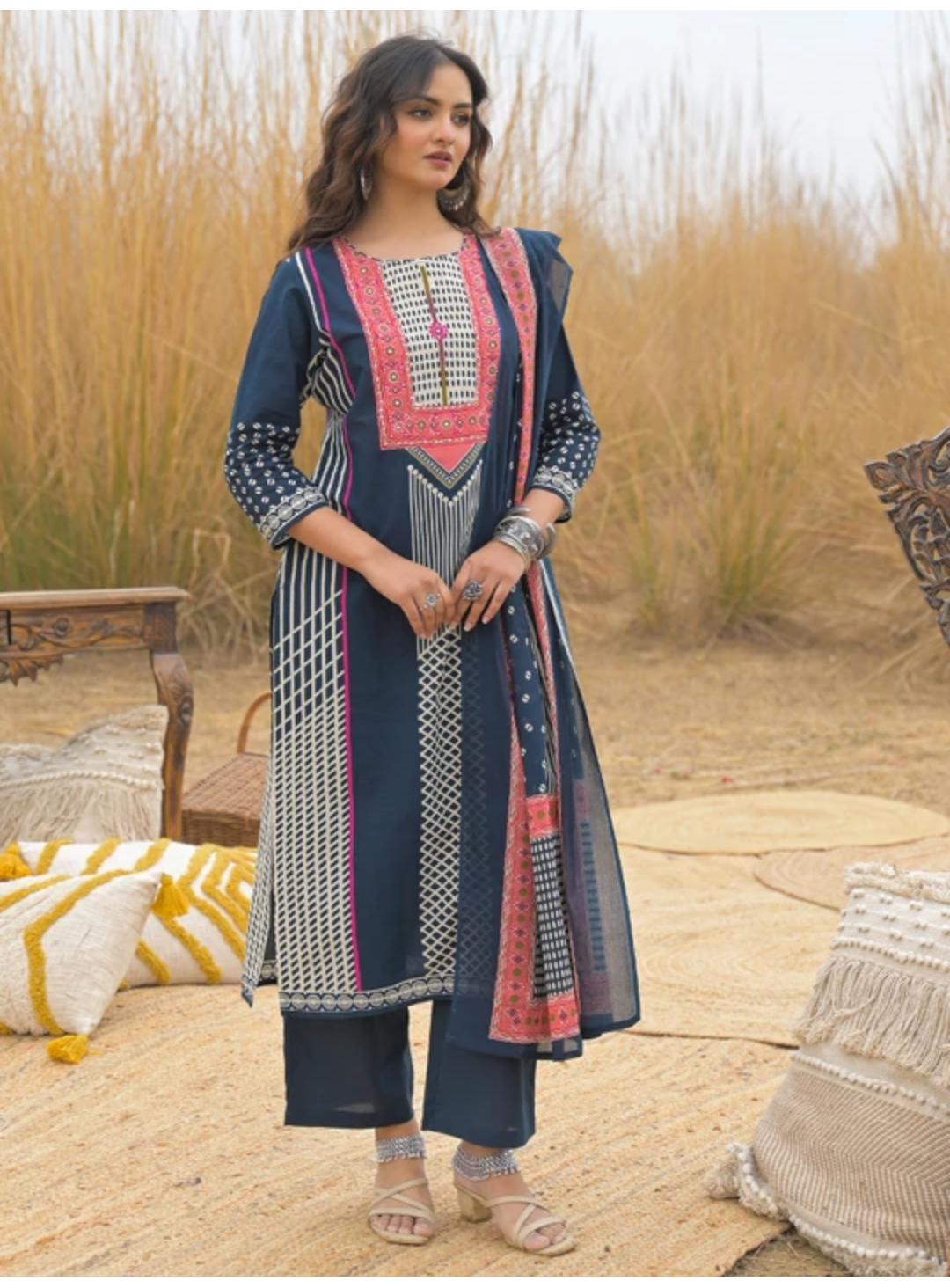 Piparkart Remium Cotton Kurti Pant Dupatta Set,