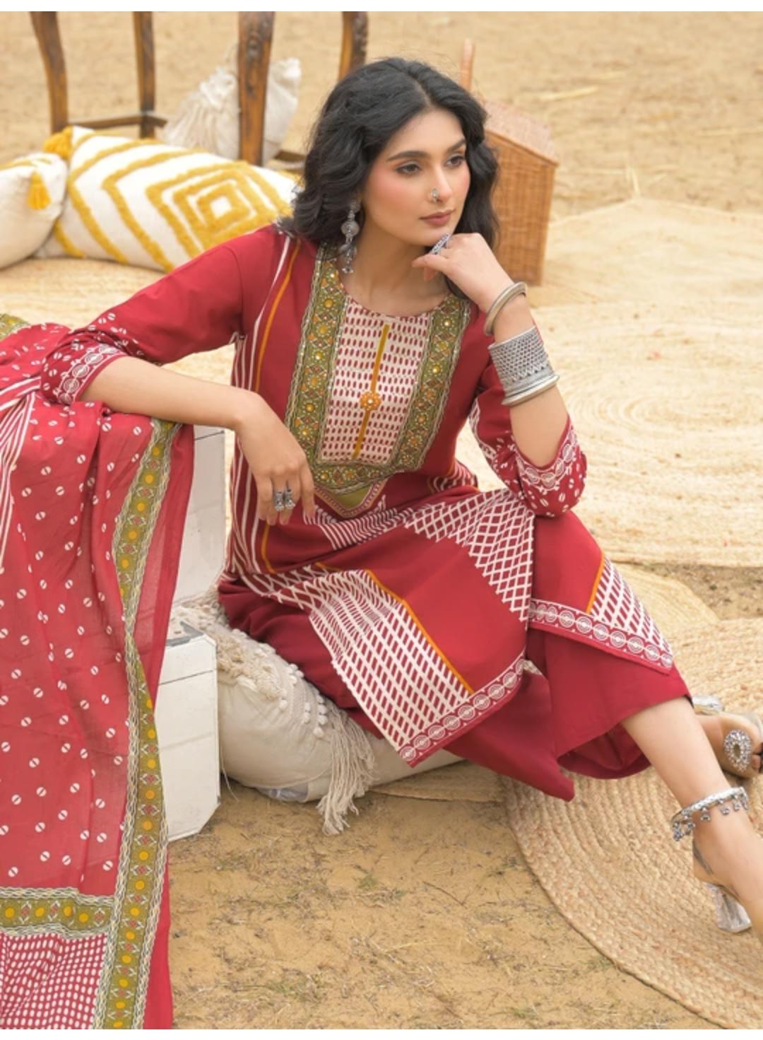 Piparkart Remium Cotton Kurti Pant Dupatta Set,