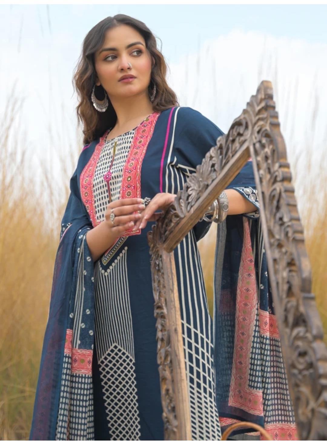 Piparkart Remium Cotton Kurti Pant Dupatta Set,